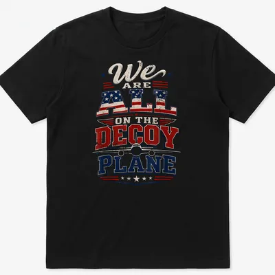 Vintage distressed T-shirt with a decoy plane and bold patriotic text