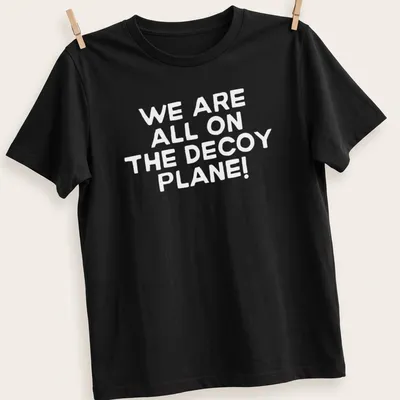 Minimalist design featuring a decoy plane with text about shared experiences