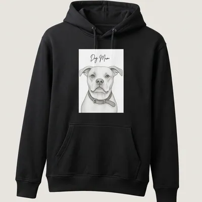 Sketch-style t-shirt displaying a 'Dog Mum' text with a dog illustration — printed on a unisex hoodie