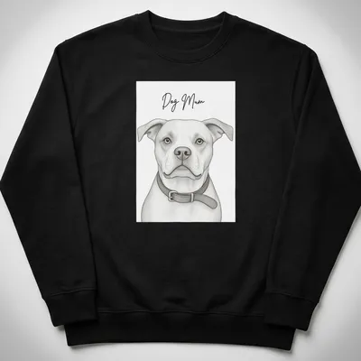 Sketch-style t-shirt displaying a 'Dog Mum' text with a dog illustration — printed on a unisex sweatshirt