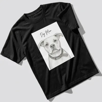 Sketch-style t-shirt displaying a 'Dog Mum' text with a dog illustration