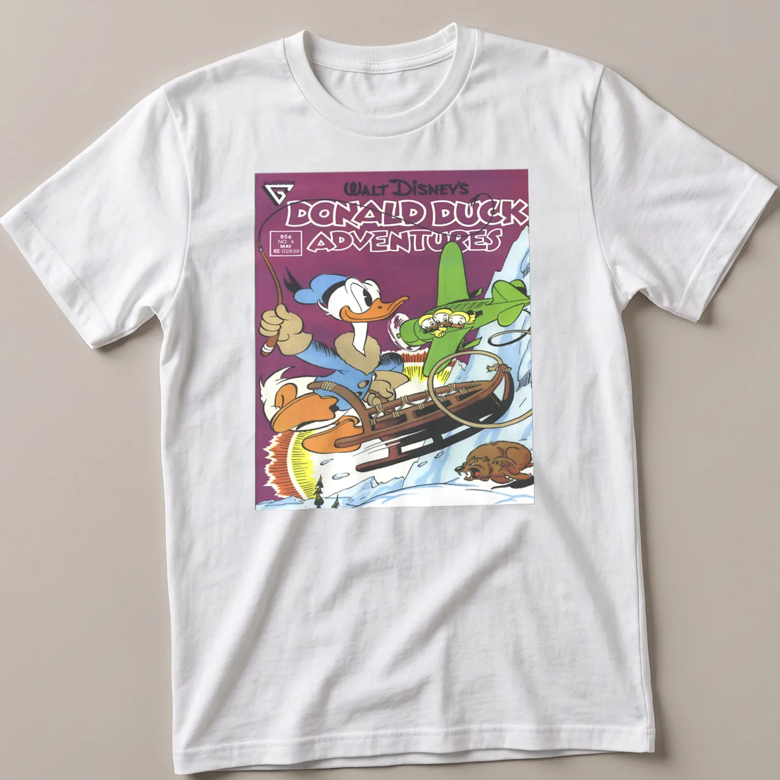 Donald Duck Adventures t-shirt featuring comic-style illustration of Donald Duck — printed on a unisex t-shirt