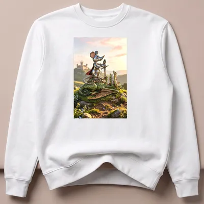 3D fantasy illustration of a Dragon Slayer Mouse with vibrant colors — printed on a unisex sweatshirt