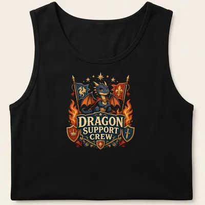 Vintage heraldic Dragon Support Crew t-shirt in bold colors — printed on a tank top