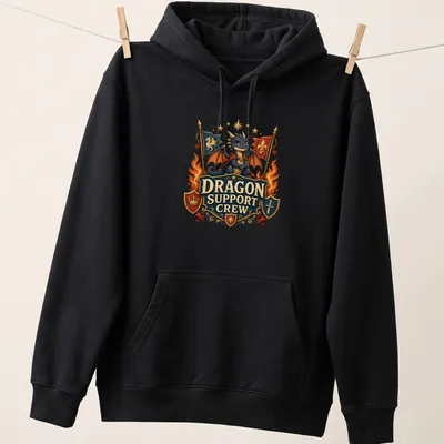 Vintage heraldic Dragon Support Crew t-shirt in bold colors — printed on a unisex hoodie