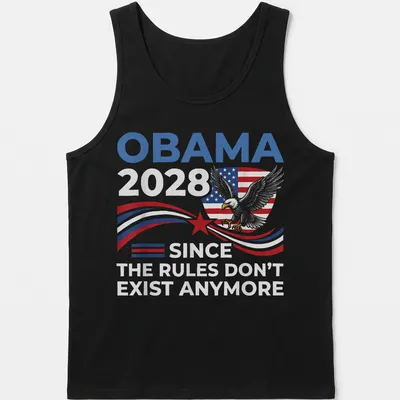 Patriotic design featuring an eagle and bold text about Obama 2028 — printed on a tank top