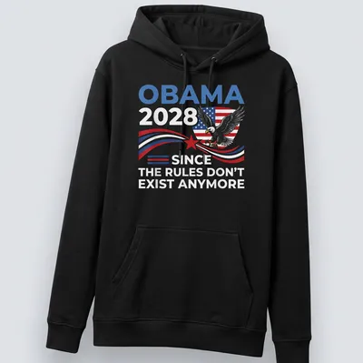 Patriotic design featuring an eagle and bold text about Obama 2028 — printed on a unisex hoodie