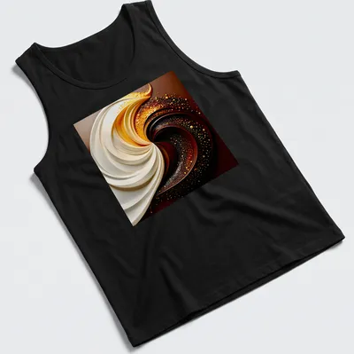 Abstract swirl in cream, chocolate, and gold on a stylish — printed on a tank top