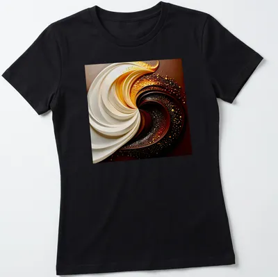 Abstract swirl in cream, chocolate, and gold on a stylish — printed on a women's shirt