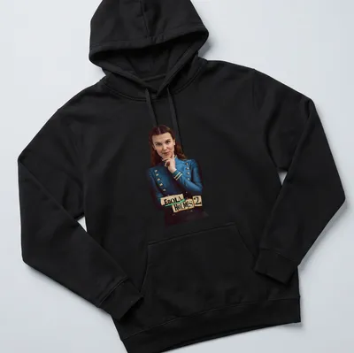 Vintage print of Enola Holmes 2 with a detective theme in blue and gold — printed on a unisex hoodie