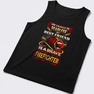 Vintage retro t-shirt featuring a firefighter helmet and heartfelt text. — printed on a tank top