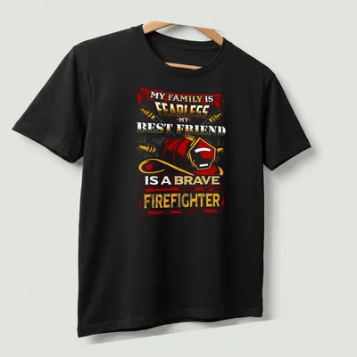 Vintage retro t-shirt featuring a firefighter helmet and heartfelt text. — printed on a unisex t-shirt (angled view)
