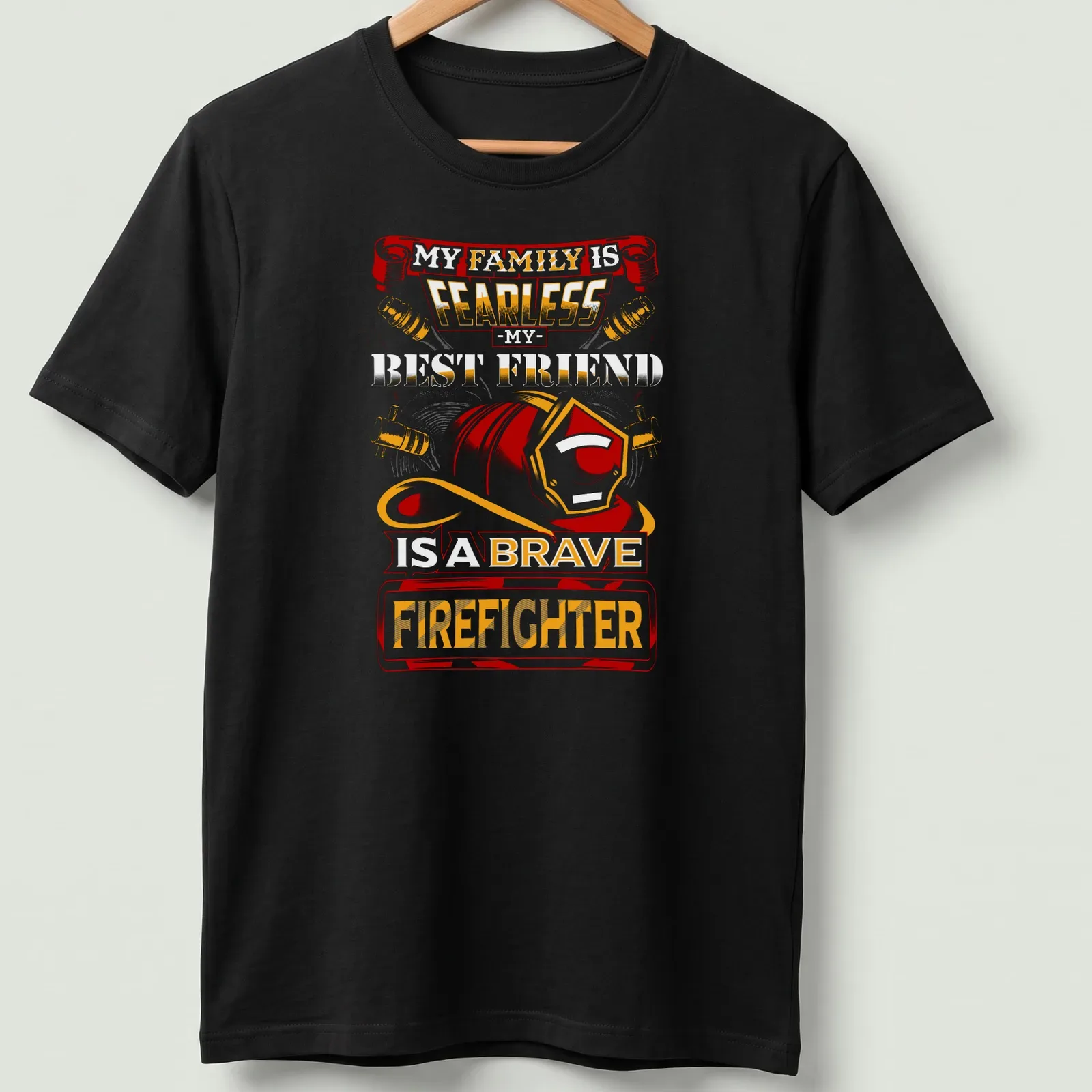 Vintage retro t-shirt featuring a firefighter helmet and heartfelt text. — printed on a unisex t-shirt