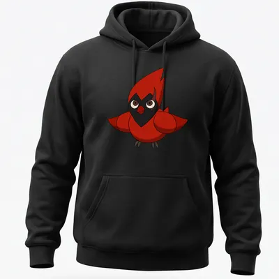 Cartoon Flapjack Cardinal graphic in red, black, and brown tones — printed on a unisex hoodie