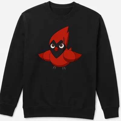 Cartoon Flapjack Cardinal graphic in red, black, and brown tones — printed on a unisex sweatshirt
