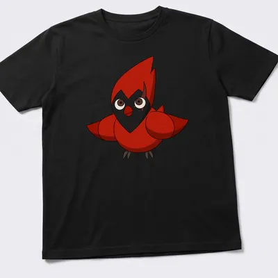 Cartoon Flapjack Cardinal graphic in red, black, and brown tones