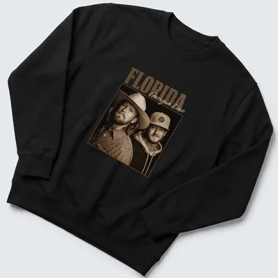 Vintage sepia graphic of Florida Georgia Line band name in brown and cream — printed on a unisex sweatshirt