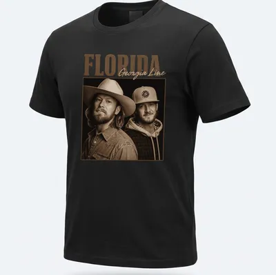 Vintage sepia graphic of Florida Georgia Line band name in brown and cream