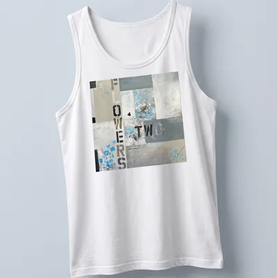 Abstract floral design with text about love on a modern t-shirt. — printed on a tank top