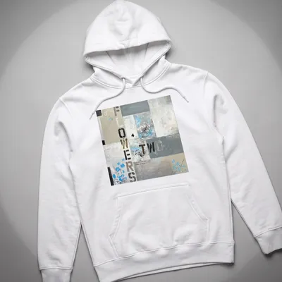 Abstract floral design with text about love on a modern t-shirt. — printed on a unisex hoodie