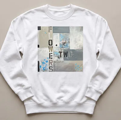 Abstract floral design with text about love on a modern t-shirt. — printed on a unisex sweatshirt