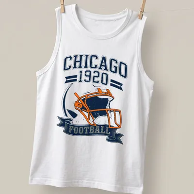 Vintage Football Helmet T-shirt featuring Chicago 1920 Football text — printed on a tank top