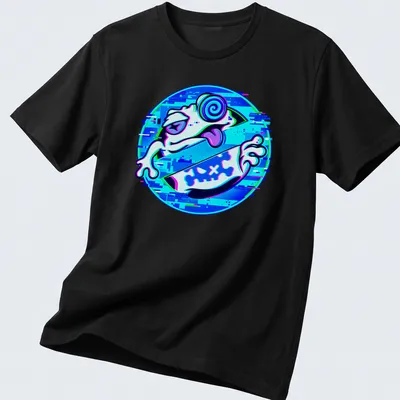 Vibrant digital art t-shirt featuring a frog and the text UNCHILD TiNG TiNG.