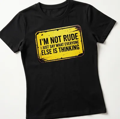 Vintage distressed tee featuring humorous quote in yellow and brown — printed on a women's shirt