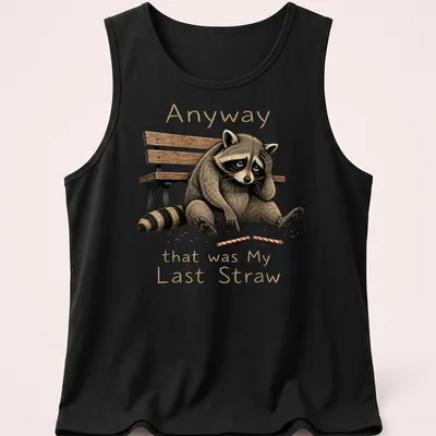 Illustrative t-shirt featuring a raccoon and humorous text about frustration. — printed on a tank top