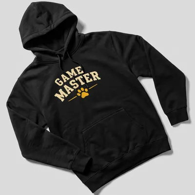 Bold collegiate Game Master t-shirt with paw print design in yellow and white. — printed on a unisex hoodie