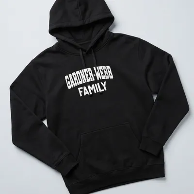 Bold collegiate print of Gardner-Webb Family on a — printed on a unisex hoodie