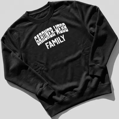 Bold collegiate print of Gardner-Webb Family on a — printed on a unisex sweatshirt