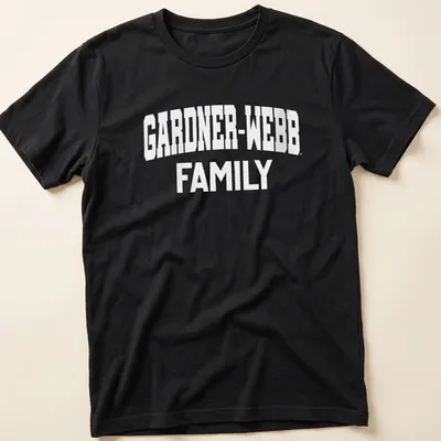 Bold collegiate print of Gardner-Webb Family on a T-shirt
