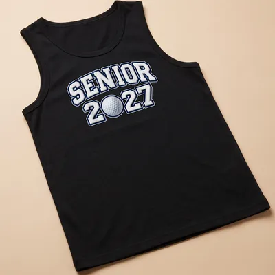 Bold collegiate Golf Senior 2027 shirt with golf-themed design — printed on a tank top