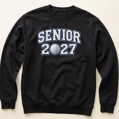 Bold collegiate Golf Senior 2027 shirt with golf-themed design — printed on a unisex sweatshirt