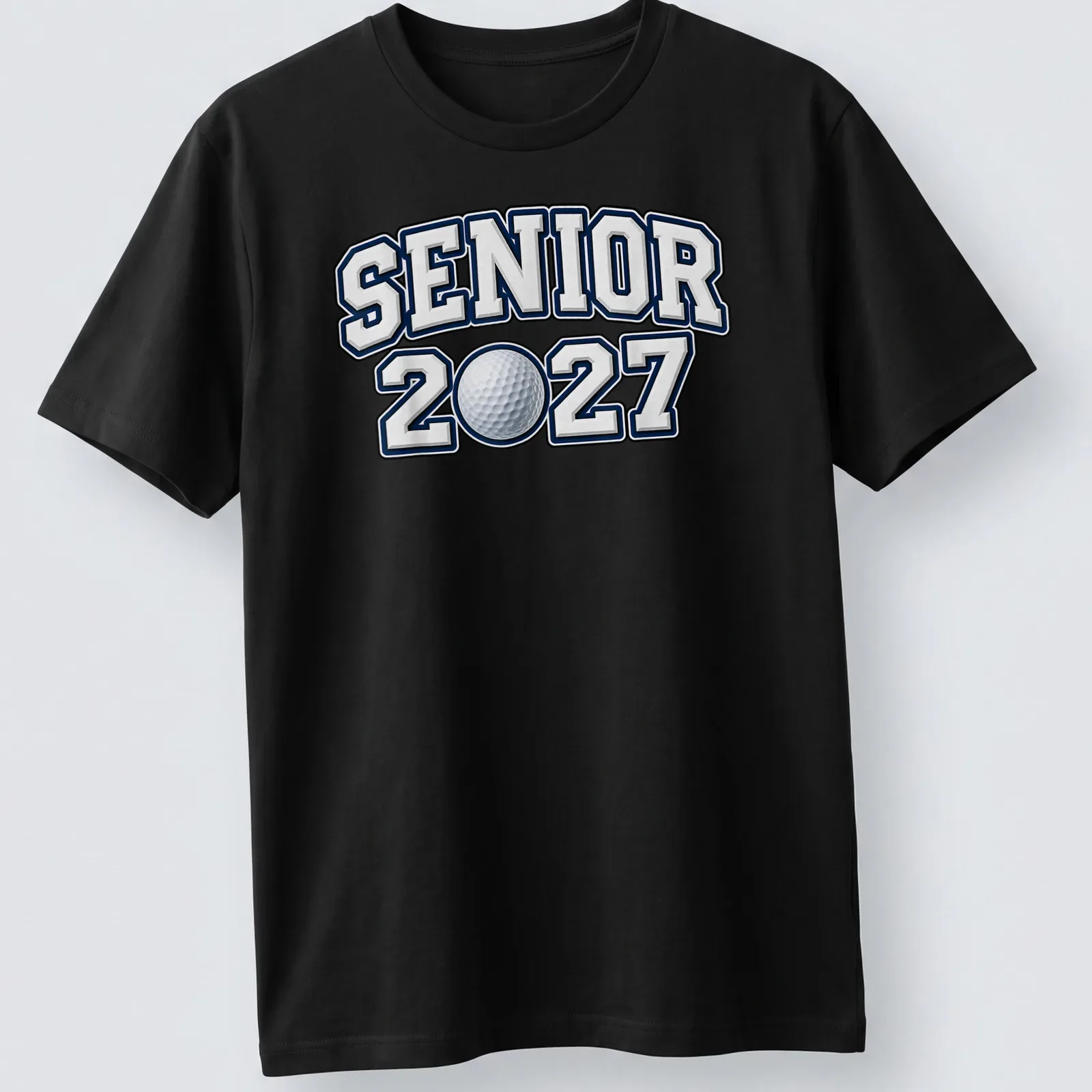 Bold collegiate Golf Senior 2027 shirt with golf-themed design — printed on a unisex t-shirt