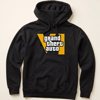 Bold graphic 'grand theft auto VI' t-shirt in black, yellow, and white — printed on a unisex hoodie