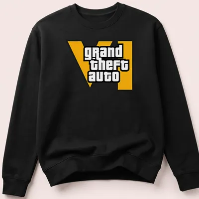 Bold graphic 'grand theft auto VI' t-shirt in black, yellow, and white — printed on a unisex sweatshirt