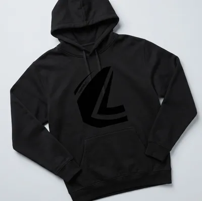 Minimalist GRAUND DSGN logo in black on a white — printed on a unisex hoodie