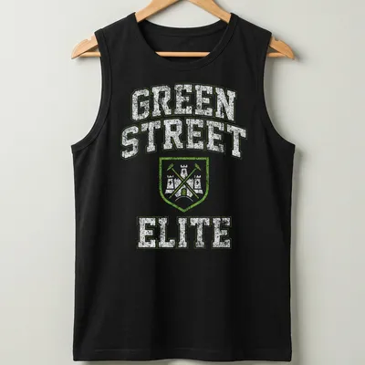 Vintage distressed T-shirt with Green Street Elite printed in light green — printed on a tank top
