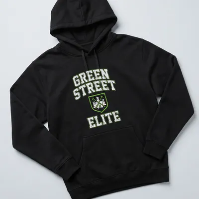 Vintage distressed T-shirt with Green Street Elite printed in light green — printed on a unisex hoodie