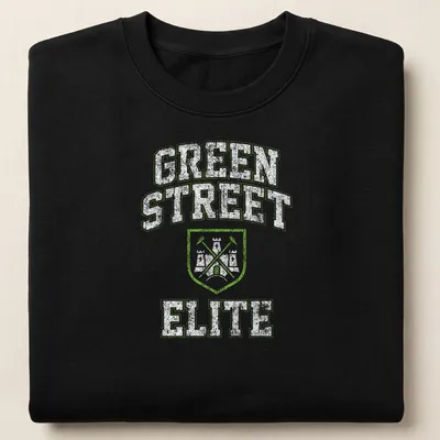 Vintage distressed T-shirt with Green Street Elite printed in light green — printed on a unisex sweatshirt