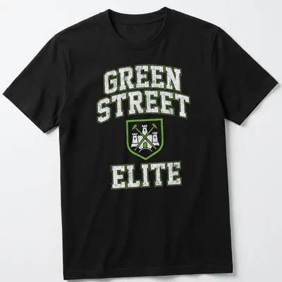 Vintage distressed T-shirt with Green Street Elite printed in light green