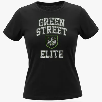 Vintage distressed T-shirt with Green Street Elite printed in light green — printed on a women's shirt