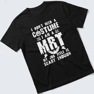 Funny Halloween t-shirt featuring playful typography about costumes