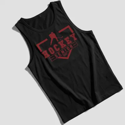Bold graphic t-shirt featuring a hockey player and graduation year 2027 — printed on a tank top