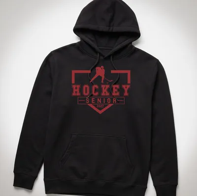 Bold graphic t-shirt featuring a hockey player and graduation year 2027 — printed on a unisex hoodie
