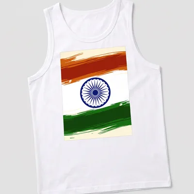 Doodle illustration of the India flag in orange, white, green, and blue — printed on a tank top