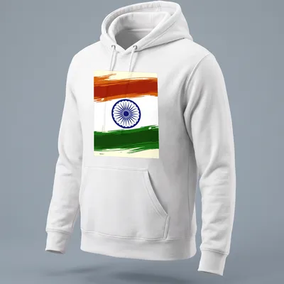 Doodle illustration of the India flag in orange, white, green, and blue — printed on a unisex hoodie