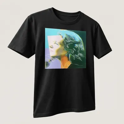 Pop Art depiction of Ingrid Bergman with vibrant colors by Andy Warhol — printed on a unisex t-shirt (angled view)